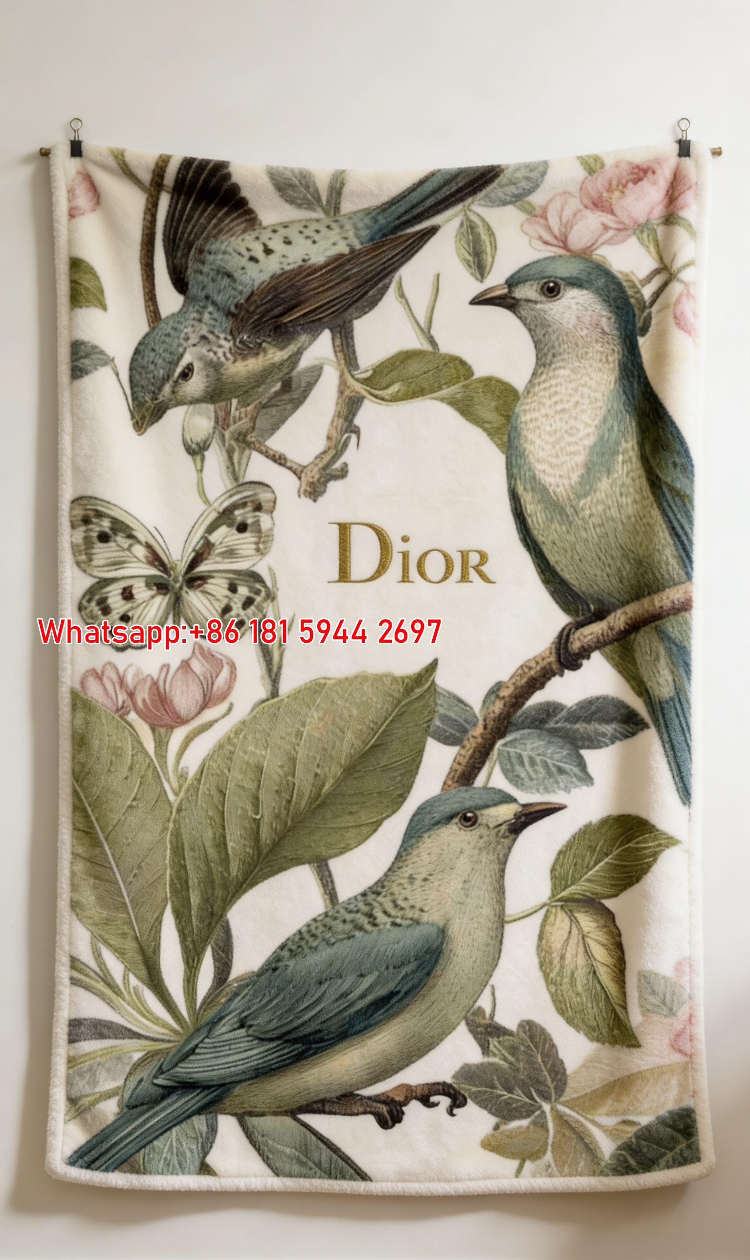 Dior Vintage Bird Botanical Flannel Throw Blanket D196